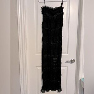 COMMENSE Black long dress with spaghetti straps, chiffon and sequins size XS